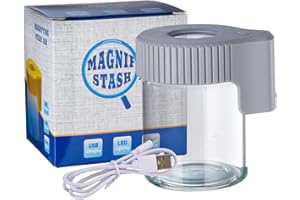 Honeypuff Magnifying Jar with Light, Light-Up LED Transparent Glass Air Tight Storage Jars Magnifying Viewing Jar (Gray)