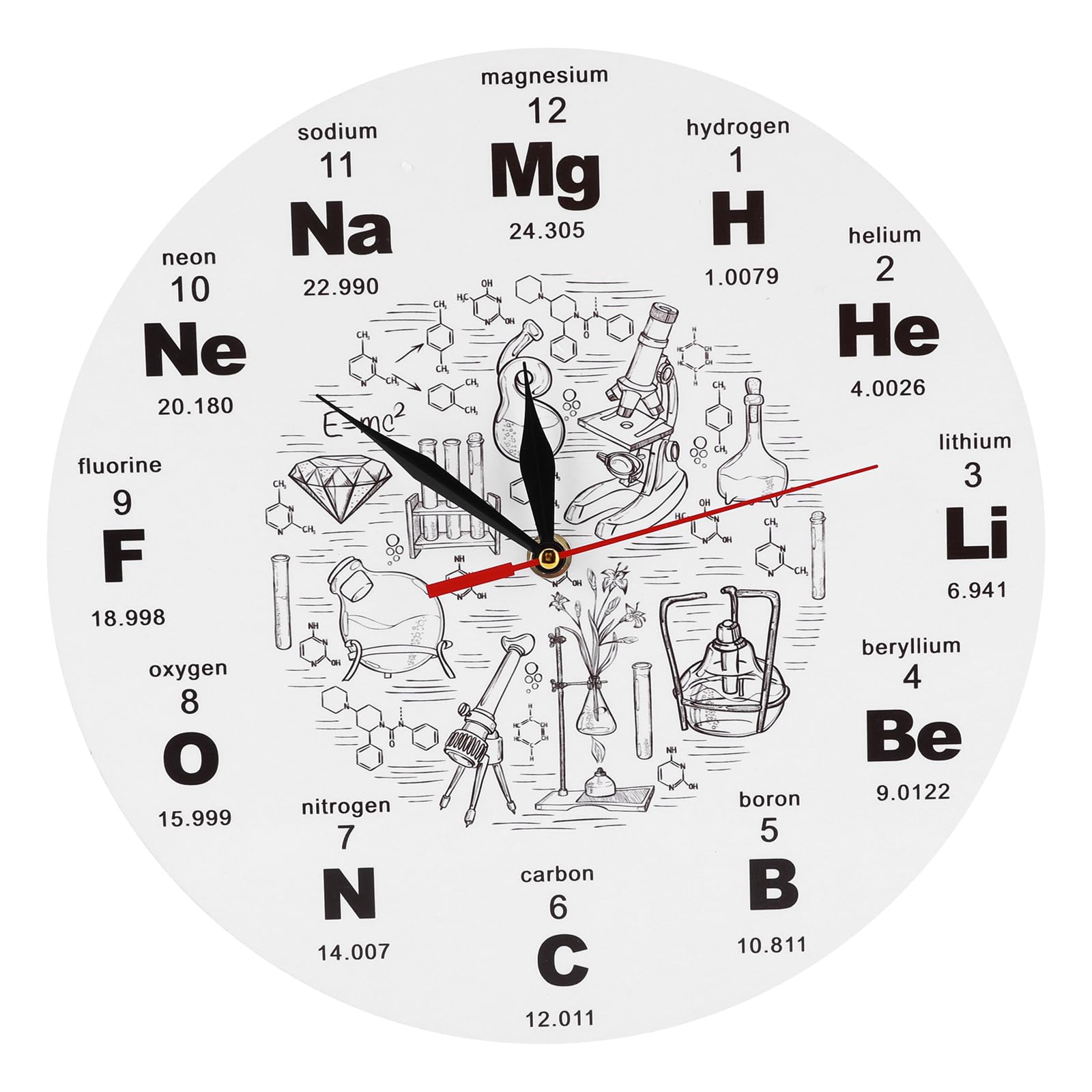 ZONJIE Modern Round Acrylic Silent Clock - 12 Inch Periodic Table of Chemistry Science Theme Wall Gift for Lovers