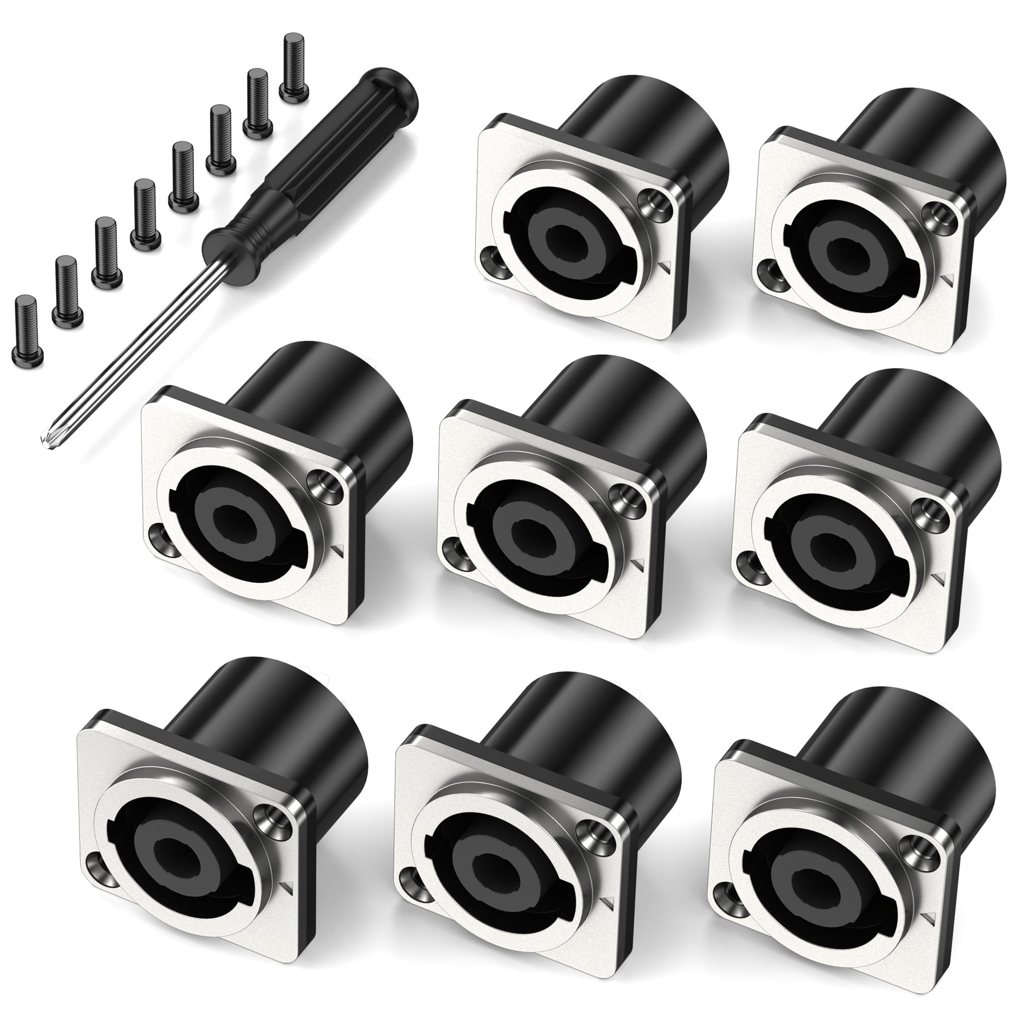 Jumwa 8Pack 4 Pole Speakon Panel Twist Lock Speaker Connector Socket Metal Panel Jack Mount Compatible with Neutrik Speakon NL4MP, NL4MPR, NL4FC, NL4FX, NLT4X, NL4 Series, NL2FC, Type5