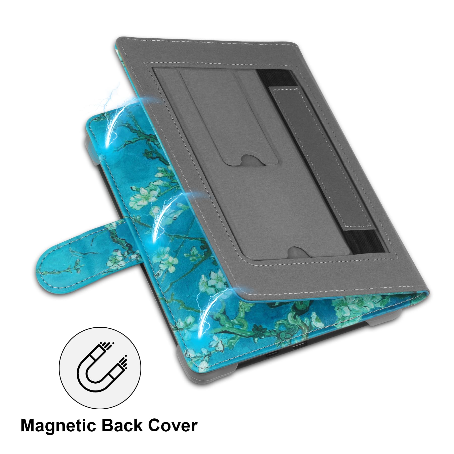 Universal Case Compatible with 6”-6.8” Kobo/Pocketbook/Tolino E-Book eReader Kindle Paperwhite/Kobo Clara HD/Kobo Clara 2E Leather Stand Cover for 6-6.8'' E-Book eReader,Flower