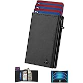 Mens Wallet Card Holder - Pop Up Aluminum Case, Premium Flexible Microfiber Leather, Smart Wallet for Men, RFID Blocking, Slim, Minimalist, Front Pocket - 9-14 Card Capacity | ID Window | Cash Slot