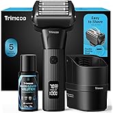 Electric Shaver for Men - Trimcoo 5-Blade Foil Razor Kit | Gentle on Sensitive Skin | Self-Cleaning Center, USB-C Charging, 180min Runtime, IPX7 Wet/Dry Use with Pop-Up Trimmer, Ideal Grooming Gift
