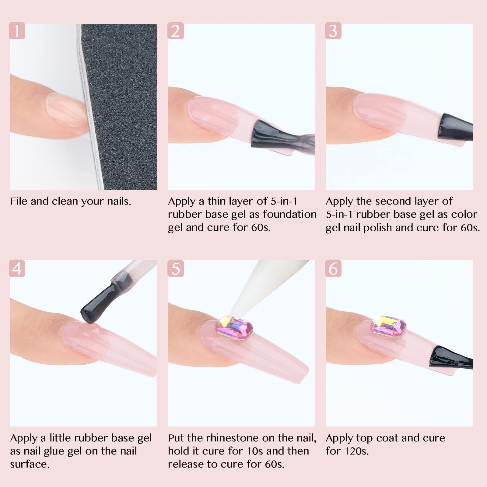 Saviland Builder Gels Nail Kit - 60g Nude Pink Nail Extension Gel Set Nail Strengthen Hard Gel Nail Art Manicure Set with 10pcs Acrylic Nail Brush & 100pcs Nail Forms for Beginners - Image 6