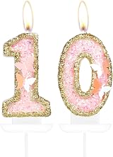 mciskin Pink Gold Butterfly 10th Birthday Candles Set 2 pcs Numeral 1 & 0