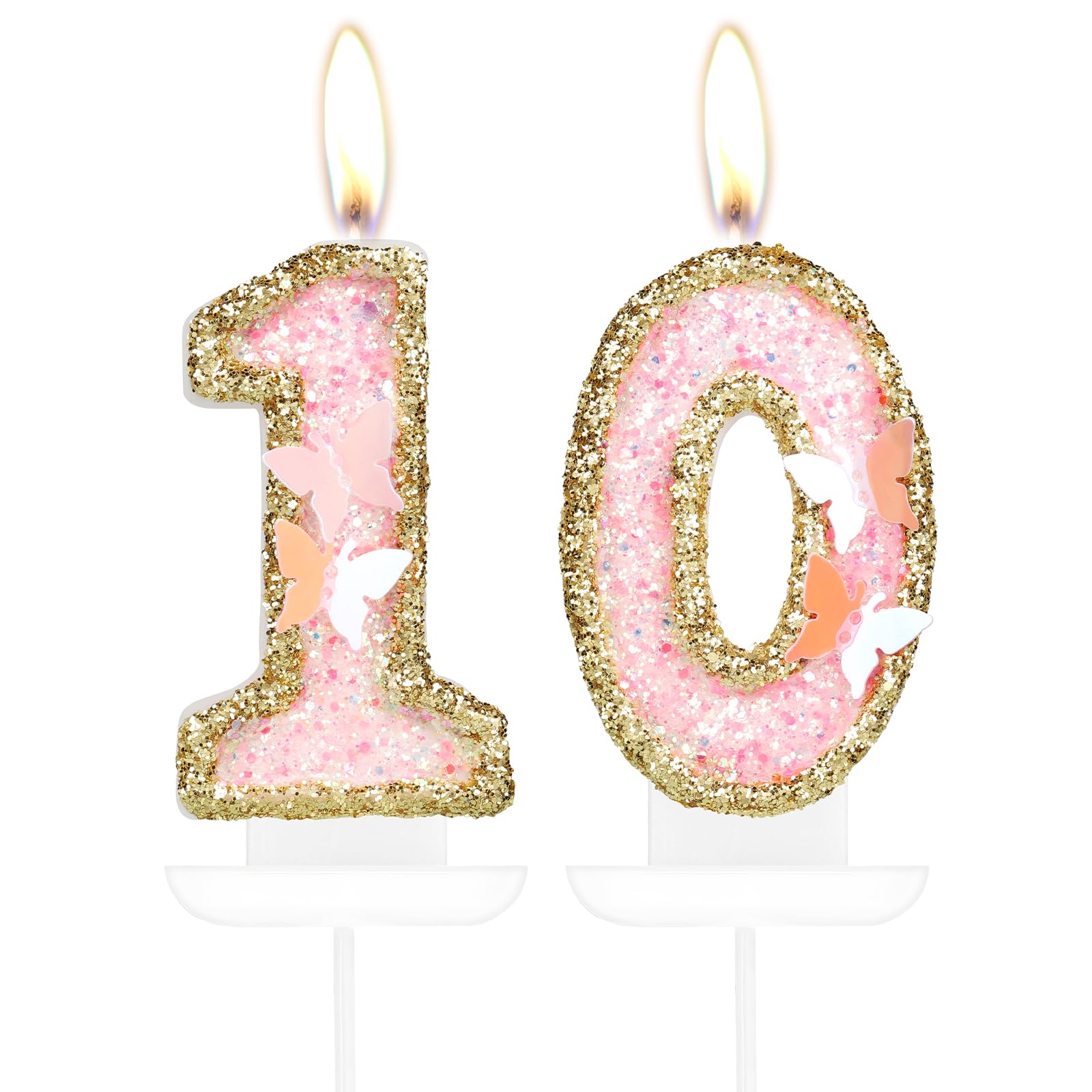 Pink Gold Butterfly 10th Birthday Candles, Pink Gold Candles Cake Toppers for Cake, Girls 10th Birthday Decorations,Butterfly Number 10 Candle Cake Topper for Girls Birthday Party,Wedding Suppiles