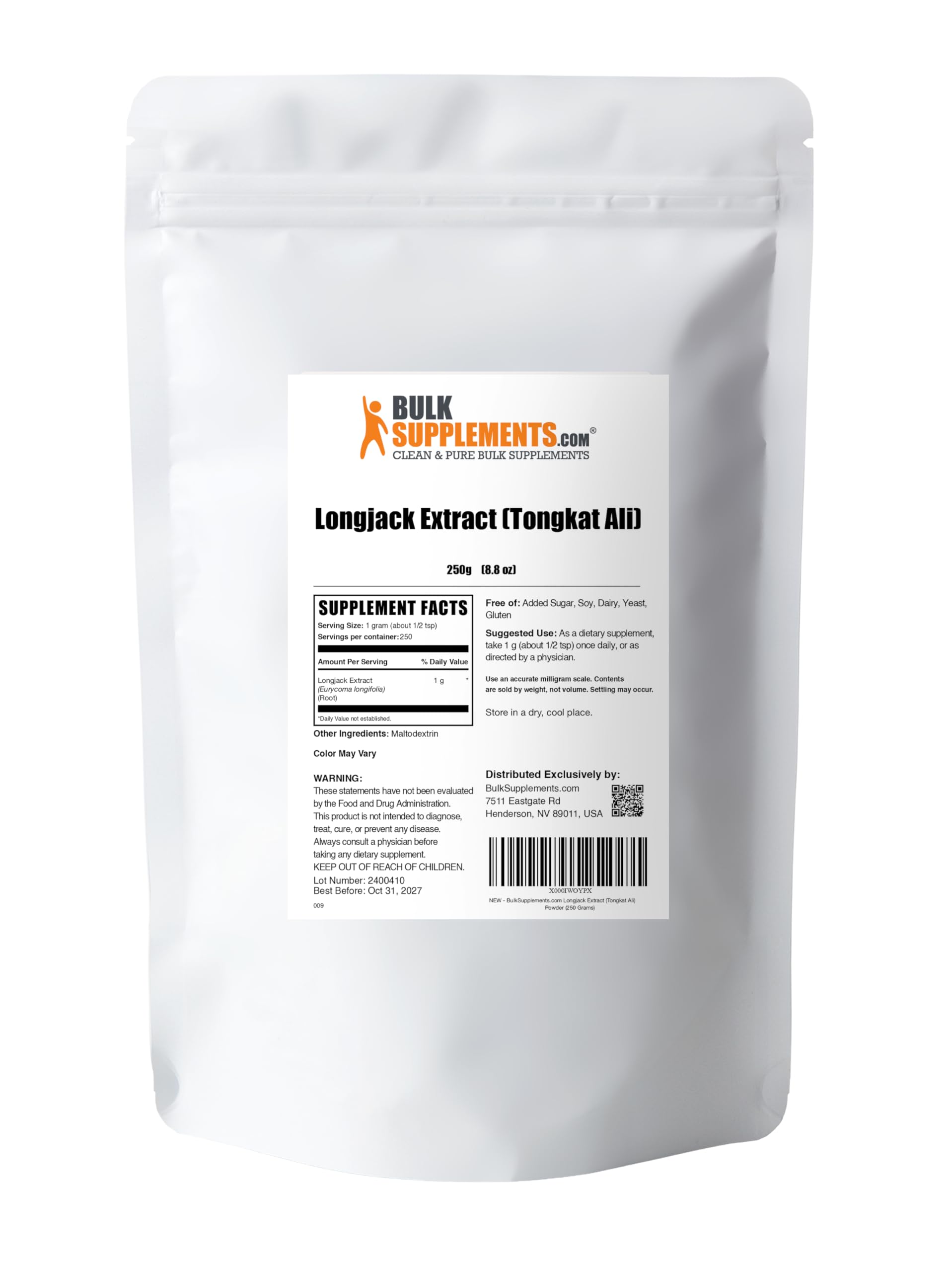 BulkSupplements.com Longjack Extract Powder - Tongkat Ali Extract, Tongkat Ali for Men & Women - Gluten Free, 1g per Serving, 250g (8.8 oz) (Pack of 1)