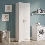 Panana White Wooden Storage Cabinet Tall Freestanding with 2 Doors view 4