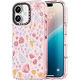 Rosarnnah for iPhone 16 Case Cute - Durable Shockproof 6.6 ft Drop Impact Phone Case - Funny Pink Floral Design (6.1") Glitter Pink