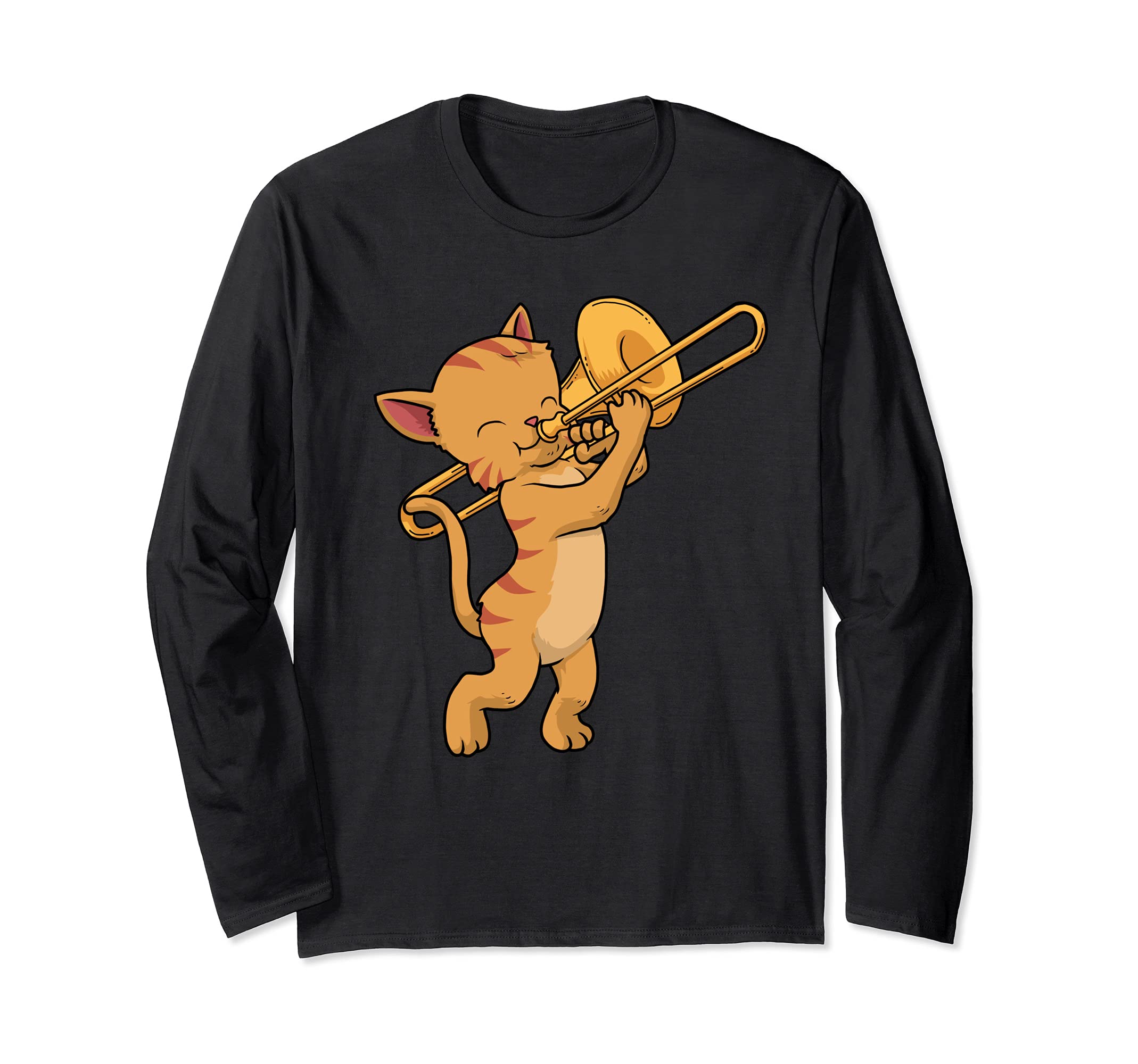 Cat Trombone Music Men Cat Jazz Music Marching Band Trombone Long Sleeve T-Shirt