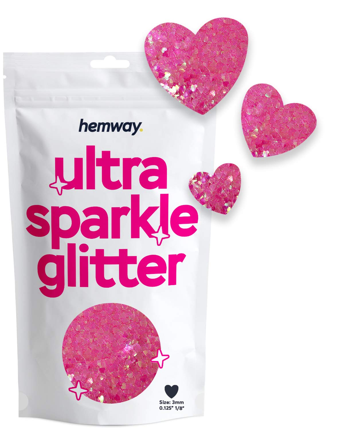 Hemway Ultra Sparkle Glitter Heart Shape, 50g, Baby Pink Iridescent | Shaped Glitter for Arts & Crafts, Nail Art, Crafting, Card Making, Sparkle Decoration
