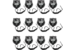 TOODOO 12 Pack Multi Function Digital Stopwatch Timer Bulk Sports Stopwatch with Lanyard Plastic Display Waterproof Date Time Alarm Timer for Coaches Fitness Referees