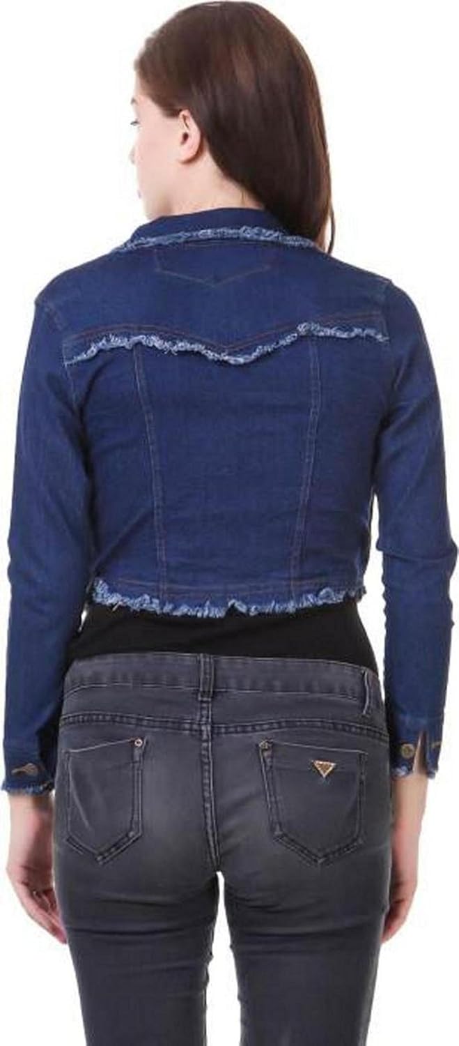 g.s.a enterprises denim solid dark blue 3/4 sleeves regular collar women jacket