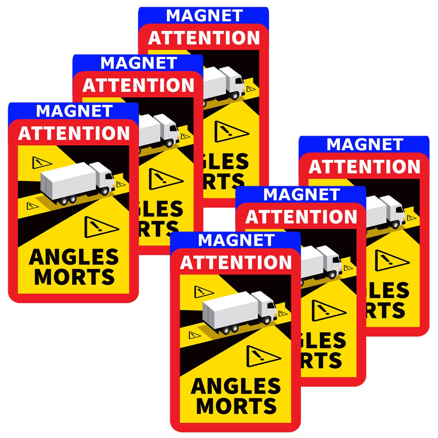 lepni.me Pack of 6 Magnetic Blind Spot Warning Sign Attention Angles Morts Stickers for Truck in France Strong Magnet Decal with UV Protection