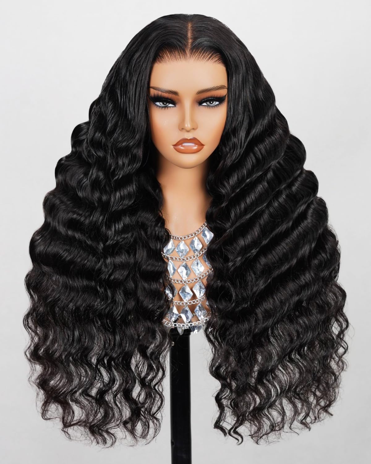 MEGALOOK Wear and Go Loose Curly Closure Wigs Human Hair 5x6 Pre Cut Lace Front Wigs 12A Loose Deep Wave Lace Front Wigs Real Pre Plucked Bleached Tiny Knots Glueless Wig 28 Inch
