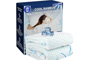 KOVA KH HARPER Cooling Bamboo Rayon Mattress Protector with Zipper - 100% Waterproof Size Mattress Cover - Soft & Breathable Jacquard Noiseless Mattress Pad Covers - Zippered Mattress Encasement (Queen)