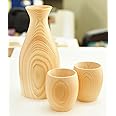Japanese authentic Guinomi 3-Piece Set for Sake, include 1PC Sake bottle Tokkuri and 2PCS Sake Cups, natural cypress wood Made In Japan