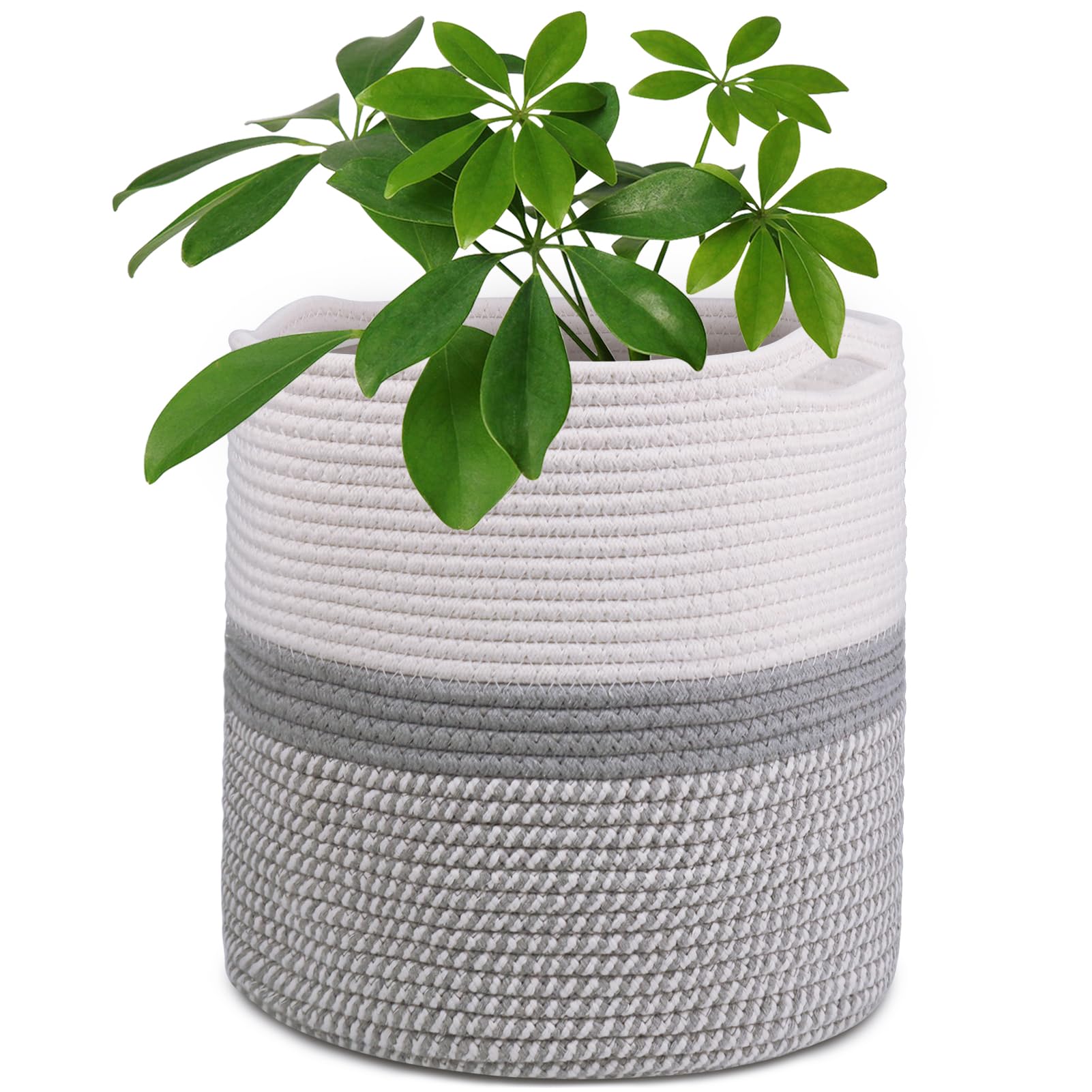 tenn well 30cm Large Indoor Pot for Plants with Liner, Cotton Woven Storage Basket Plant Pots for Indoor Plants, Flower Pot, Laundry Organiser and Home Decoration (White and Grey) — image 1