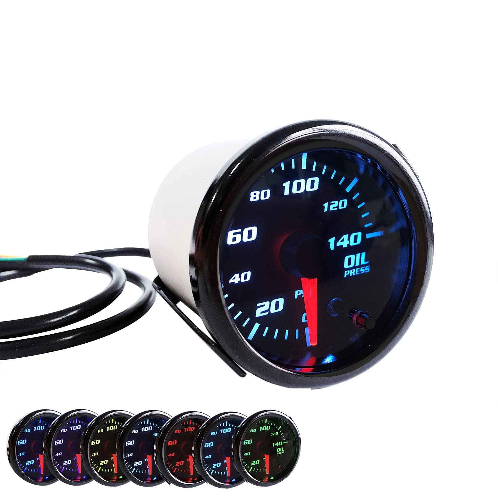 Photo 1 of 2'' Oil Pressure Gauge Meter with Sensor Tinted 7 Color Car Digital LED 0-140 PSI 52mm Oil Press Gauge