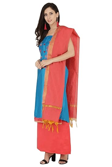 Women Ethnic Dress Material Blue Glaze Cotton Suit (Salwar Suit Dupatta Unstitched)