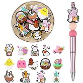 SALUOKE 14pcs Easter Silicone Focal Beads, Round Silicone Beads for Keychain Making, Pens, Bracelet, Necklace Crafts (Pink, Easter)