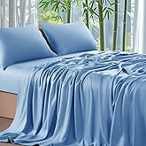 Shilucheng 100% Viscose Derived from Bamboo_ Sheets Queen Size 4pcs - Ultra Cooling & Silky Soft Bed Sheets, 16" Deep Pocket, Perfect for Hot Sleepers, Hotel Bedding Sheets (Lake Blue)