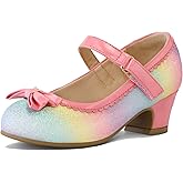 K KomForme Girl's Dress Shoes Mary Jane Glitter 1.5 in Low Heel Wedding Party Princess Shoes for Toddler/Little/Big Kids
