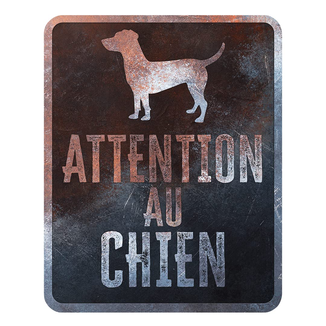 D&D Home, Warning Sign 25 x 20 x 0.3 cm French Version Black Background Metal Warning Sign Rust Resistant Funny Text