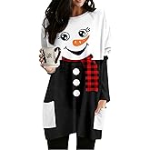 MOUSYA Women Dress Shirt Christmas Long Sleeve Tops Santa Printed Pullover Loose Plus Size T-Shirt Blouse with Pockets