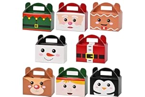 MOORAY Christmas Treat Boxes, 24 Pieces Santa Elf Snowman Elk 3D Christmas Goody Candy Cookie Boxes with Handles for Xmas Holiday Party Favor Supplies, 6"x3.5"3.5", 8 Designs