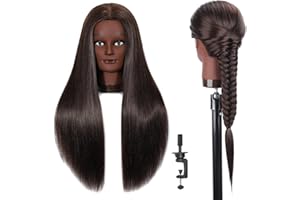 BAODANHAIR Mannequin Head with Hair 26“-28” Styling Training Manikin Cosmetology Doll Head Human Hair Blend and Free Clamp Holder (4#1)