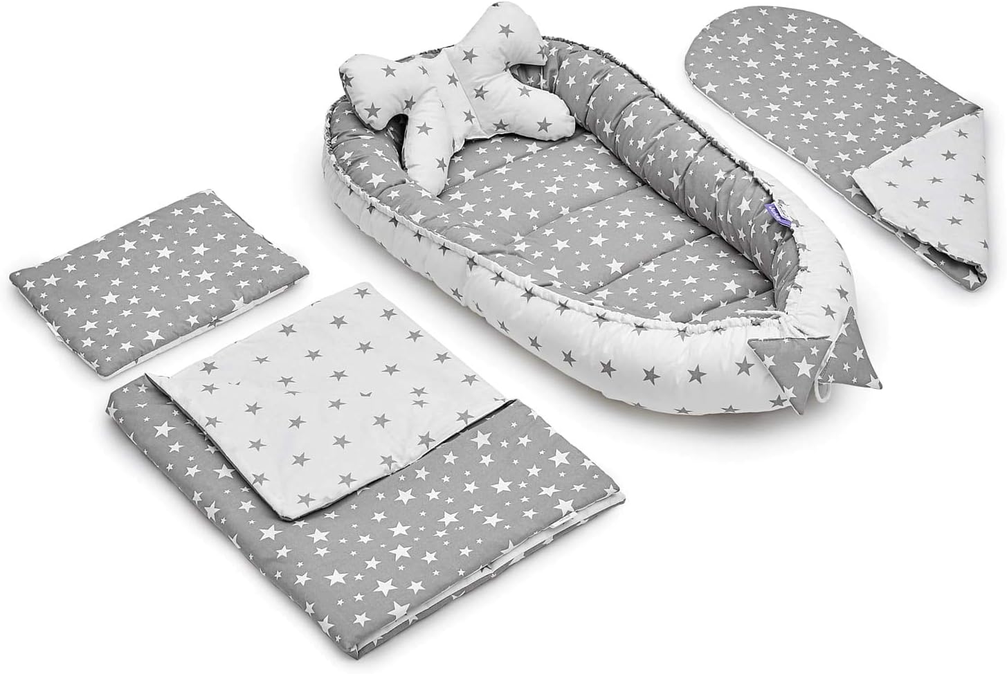 5-Piece Set Baby Equipment Set – Baby Nest 90 x 50 cm, Baby Mattress, Cuddle Blanket, Flat Cushion, Neck Pillow |Oeko Tex | Anti-Allergenic |Cuddly Soft for Babies 0 to 8 Months