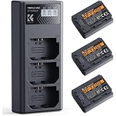K&amp;F Concept 3-Pack NP-FZ100 Battery and Upgraded LCD Battery Charger Compatible with Sony A7iii, A7iv, A7C, FX3, FX30, A9, A6600, A6700, ZV-E1, ZV-E10ii, Alpha 9, A9S, A7R III, A7R IV, A7RV, 2280mAh