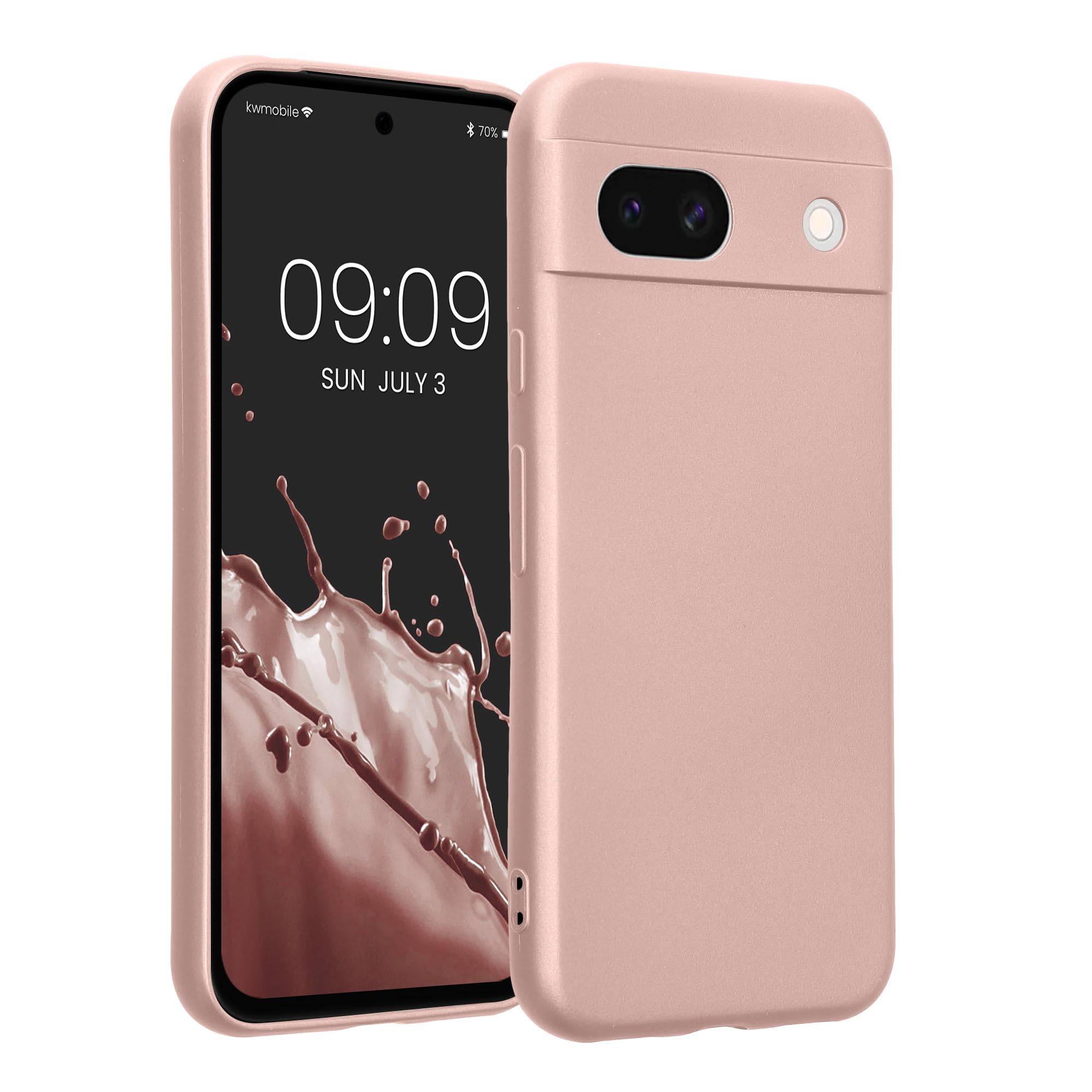 kwmobile Case for Google Pixel 8a Case - Soft TPU Back Phone Cover - with Metallic Look - Metallic Rose Gold — image 1