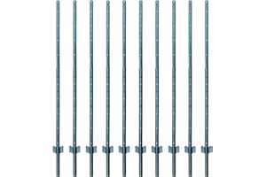 ARIFARO Fence Posts 6 Feet Sturdy Duty Metal Fence Post, Pack of 10, No Dig Garden T Post for Wire Fencing Steel Post for Yard, Outdoor Wire