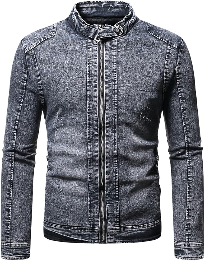 Spring and Autumn Men's Casual Stand Collar Loose Denim Jacket Tops