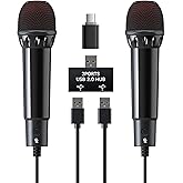 ECHOMUSSY 2Pcs 10Ft Wired USB Microphone for Switch 2&1 Gaming/PS5/PS4/XBOXONE/PC Gaming, Plug and Play, One Button Mute, Dual Karaoke, Directional Pick Up, 179g Golden Weight