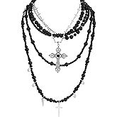 Sacina Layered Black Imitaiton Pearl Cross Choker Necklace, Black Choker, Gothic Punk Grunge Emo Necklace, Goth Jewelry, Christmas Jewelry Gift for Women