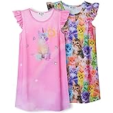 Jxstar 2-Pack Nightgown for Girls Flutter Sleeve Pajamas Cotton Sleepwear Night Dresses