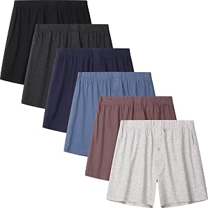 Jveyvth Mens Boxer Shorts 100% Cotton Boxers Underwear Soft Knit Boxers for Men Tag-free Boxers with Button Fly 6/10 Pack