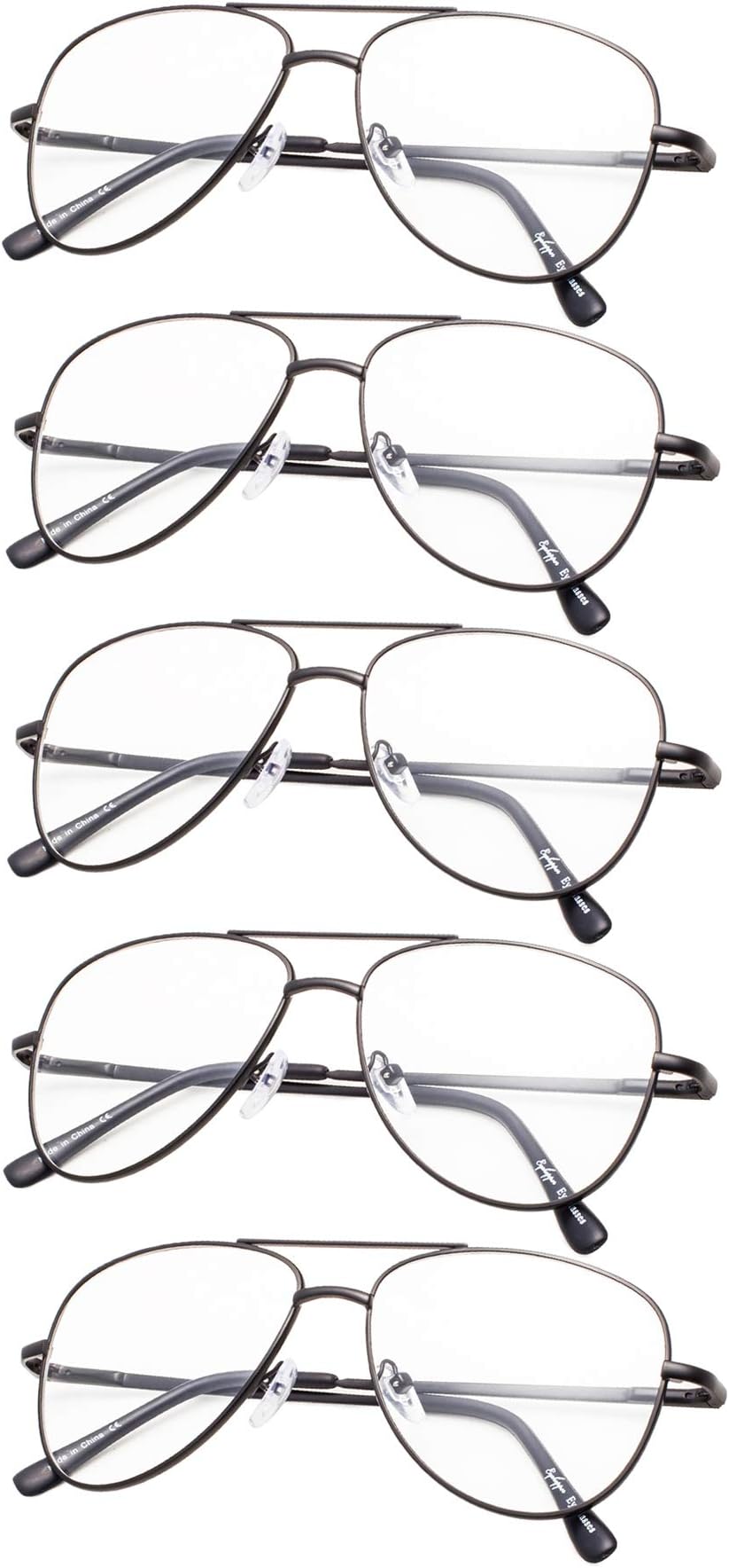 5-pack Reading Glasses Small Readers +1.75 Black Pilot Style