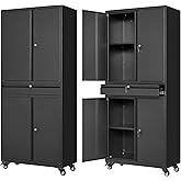Letaya Metal Garage Storage Cabinet with Wheels,72“ Rolling Tool Cabinet with 4 Door Lock-Adjustable Shelves and Drawer for G