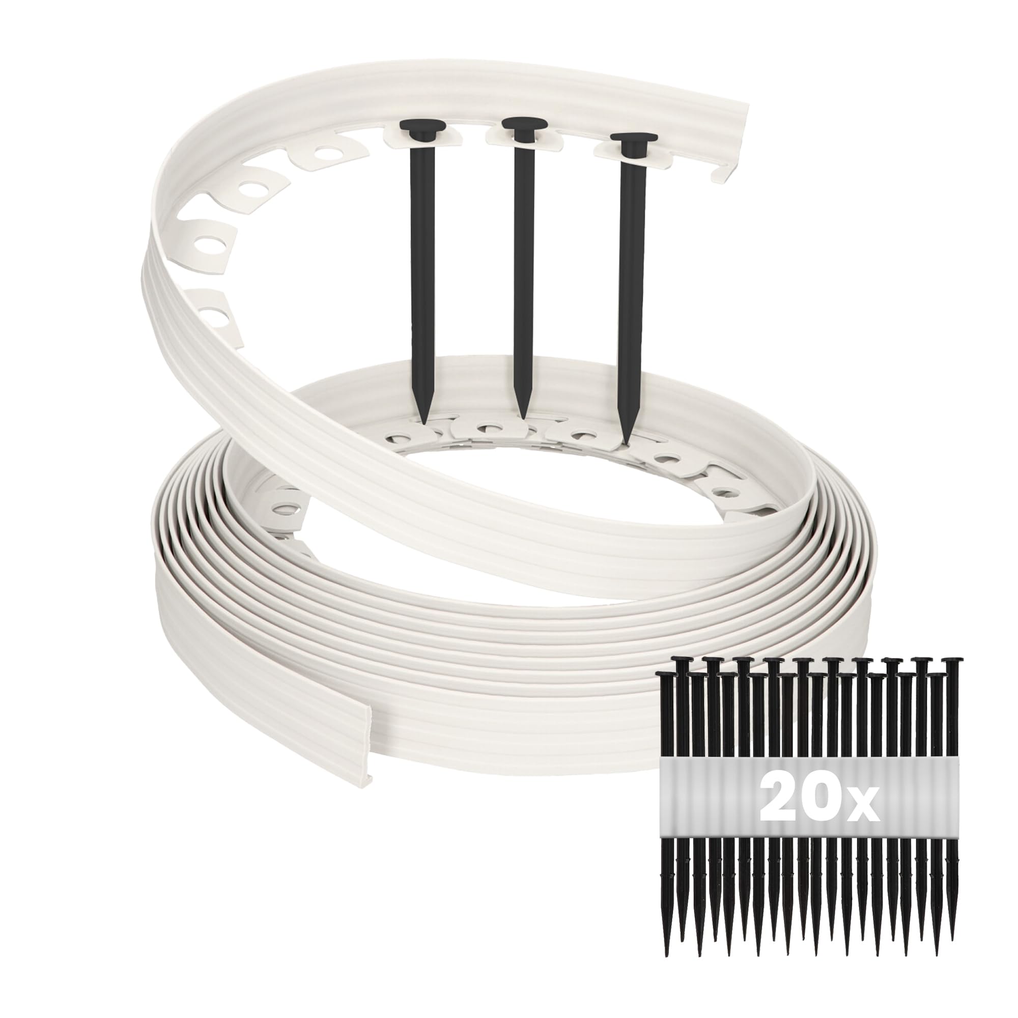 GARDENIX Lawn Edging 4cm high - 33ft long Light Grey Flexible Garden Edging Border with Easy Dig Installation & Reinforced Plastic Pegs, Ideal for Flowerbeds, Lawn, Grass, Pavement - Easy to Cut