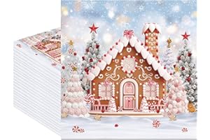 Fitumiw 80Pcs Christmas Gingerbread House Paper Napkins Snowy Christmas Trees Disposable Napkins Xmas Candy House Printed Decorative Napkins for Party Supplies Table Decor