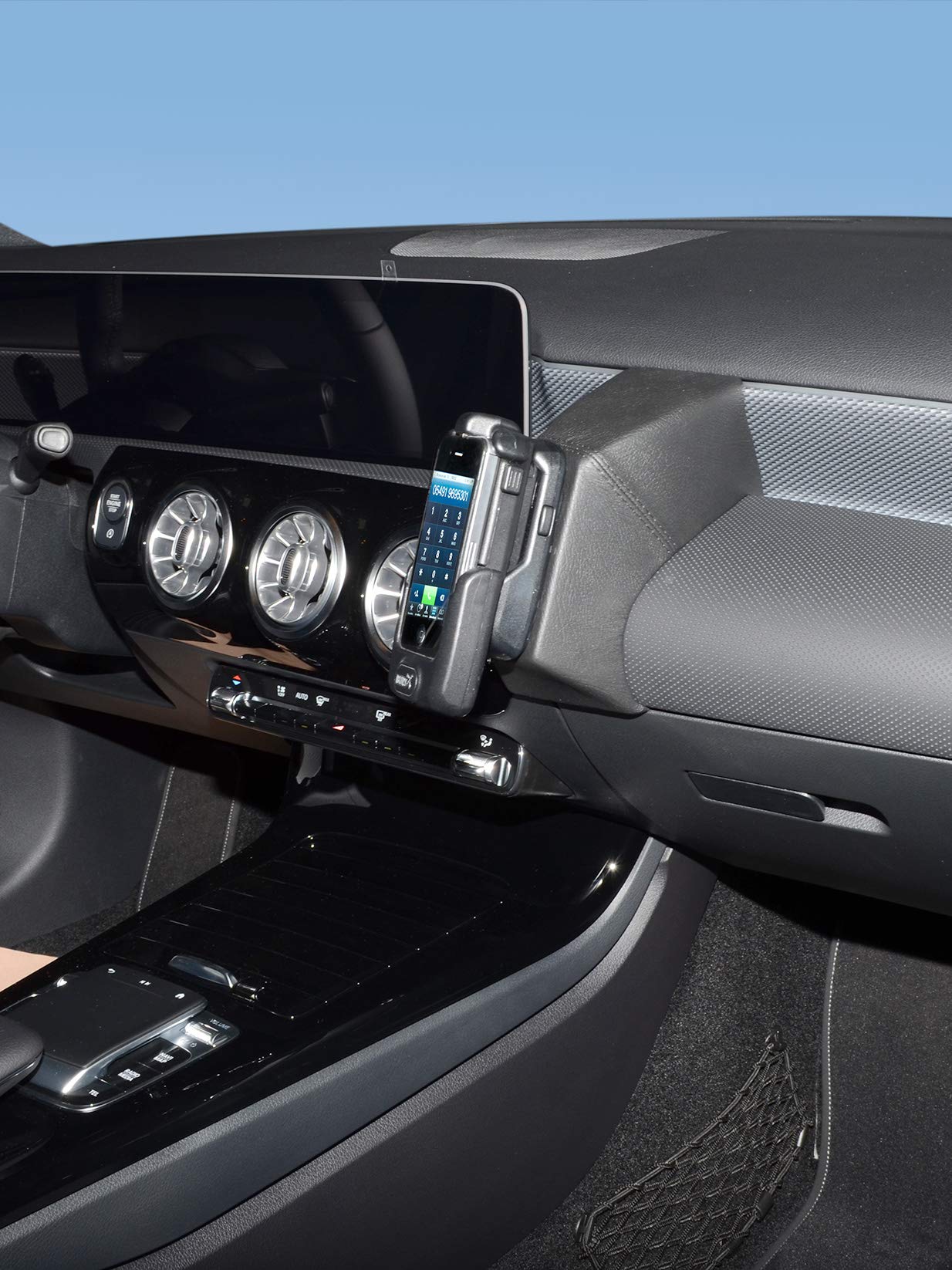 KUDA Mobile Phone Holder Suitable for Mercedes Benz A-Class (W177) from 05/2018 - Phone Console for Smartphones, Mobile Phones, GPS and More - Faux Leather Console, Black, 3365