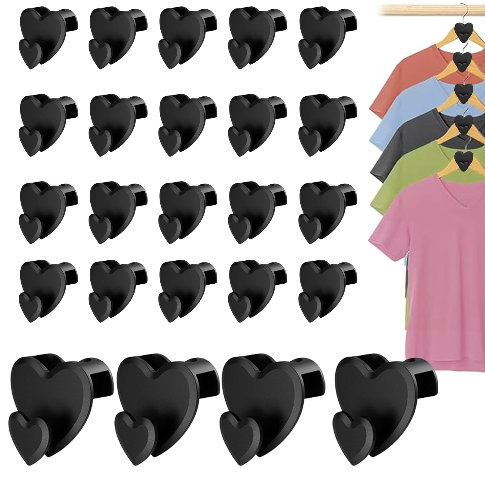 24 Pcs Heart Shaped Clothes Hanger Connector Hooks, Hangers for Clothes Space Savers, Super Space Saving Organizer Hanger Hooks Wardrobe Organise, for Various Closets and Cloakrooms (Black)