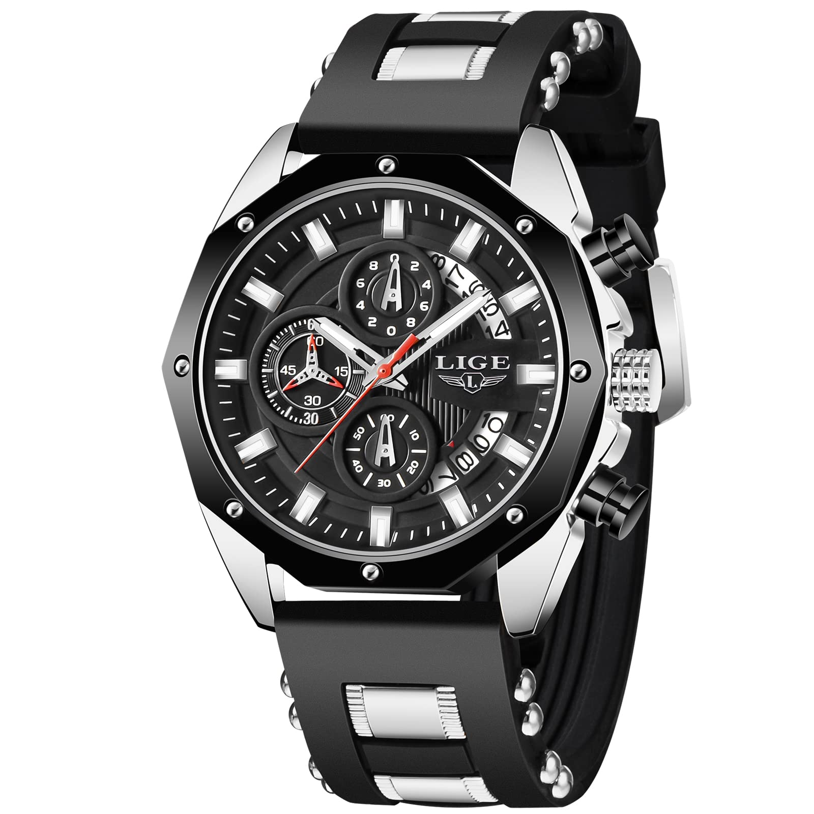 LIGE Mens Watches Fashion Chronograph Waterproof Analog Quartz Stainless Steel Sports Casual Date Wrist Watches for Men