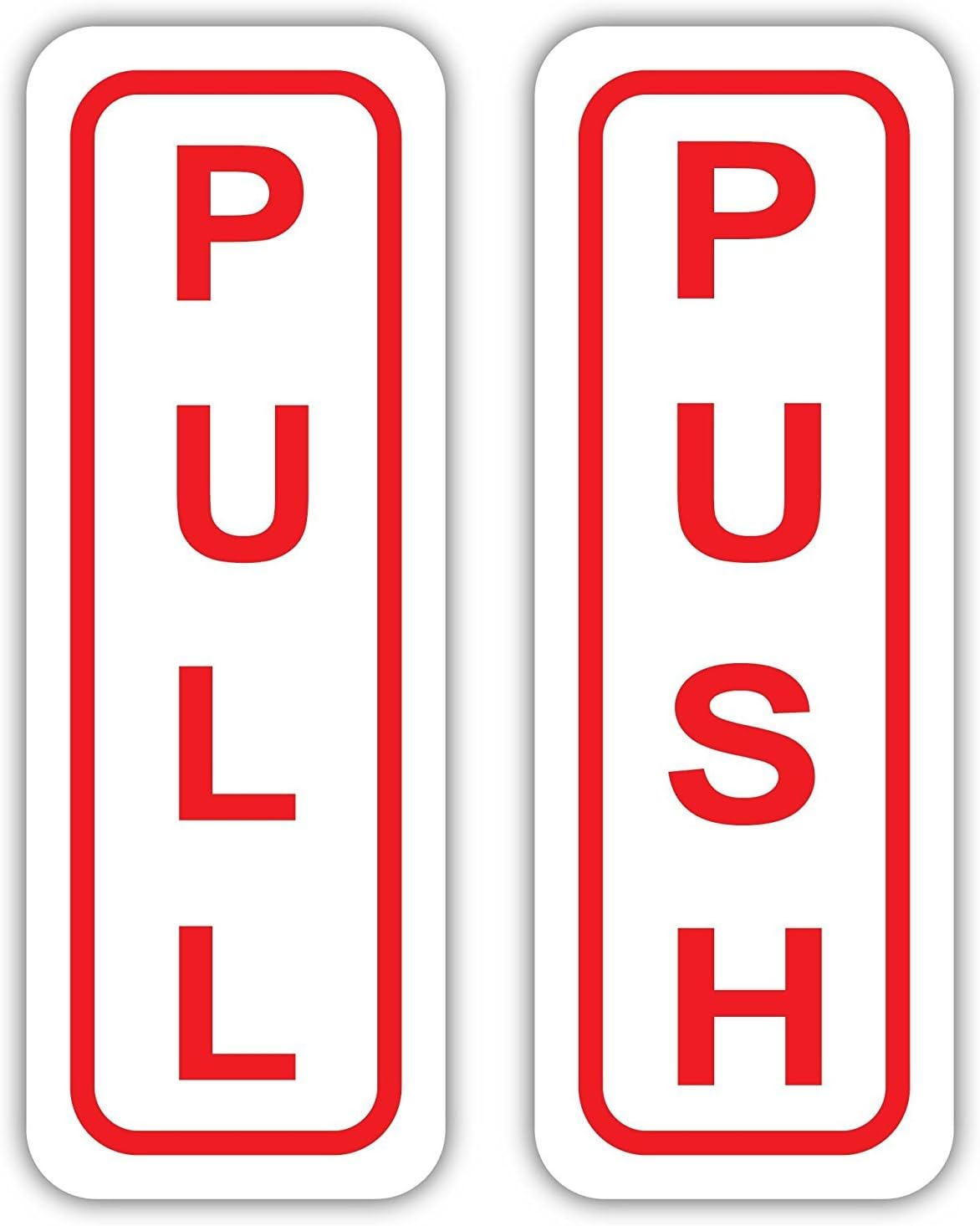 Push Pull Door Sign Red 2"x6" Sticker Decal Vinyl Business Store Shop