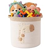 INough Toy Storage Baskets Woven Cotton Rope Storage Basket for Kids, Blanket Baskets for Living Room Toys Organizer with Embroidery Decor, Cute Baskets with Handle for Nursery, Playroom (Giraffe)