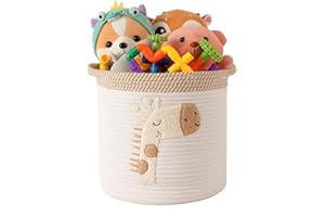 INough Toy Storage Baskets Woven Cotton Rope Storage Basket for Kids, Blanket Baskets for Living Room Toys Organizer with Embroidery Decor, Cute Baskets with Handle for Nursery, Playroom (Giraffe)