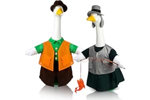 Frienda 2 Set Goose Outfits Porch Goose Clothes Goose Costume 23 Inch Garden Raincoat Flag Bee Fishing Style Goose Outfit for Lawn Patio Ceramic Goose Valentine's Day Decor